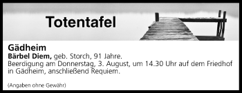 Anzeige von Totentafel vom 02.08.2017 von MGO