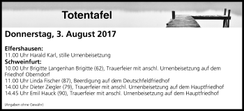Anzeige von Totentafel vom 03.08.2017 von MGO