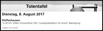 Anzeige von Totentafel vom 08.08.2017 von MGO