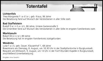 Anzeige von Totentafel vom 08.08.2017 von MGO