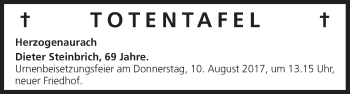 Anzeige von Totentafel vom 08.08.2017 von MGO