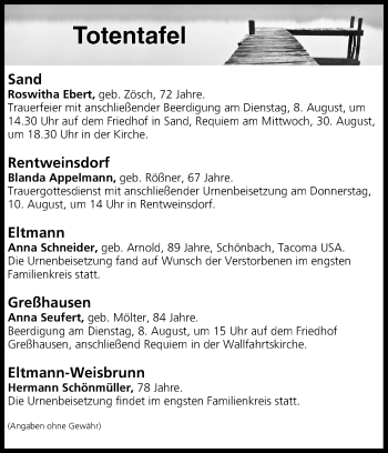 Anzeige von Totentafel vom 08.08.2017 von MGO