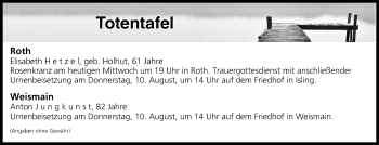 Anzeige von Totentafel vom 09.08.2017 von MGO