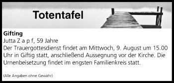 Anzeige von Totentafel vom 09.08.2017 von MGO