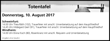 Anzeige von Totentafel vom 10.08.2017 von MGO