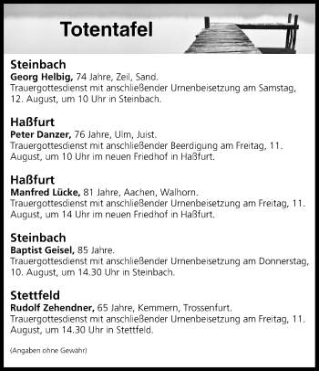 Anzeige von Totentafel vom 10.08.2017 von MGO