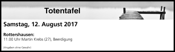 Anzeige von Totentafel vom 12.08.2017 von MGO