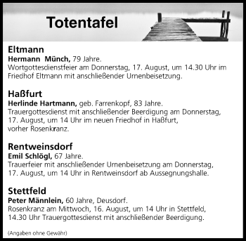 Anzeige von Totentafel vom 15.08.2017 von MGO