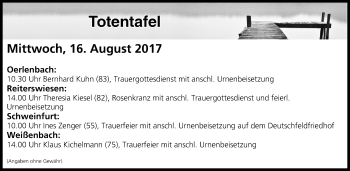 Anzeige von Totentafel vom 16.08.2017 von MGO
