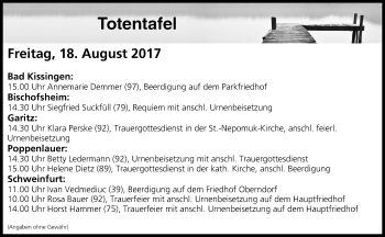 Anzeige von Totentafel vom 18.08.2017 von MGO