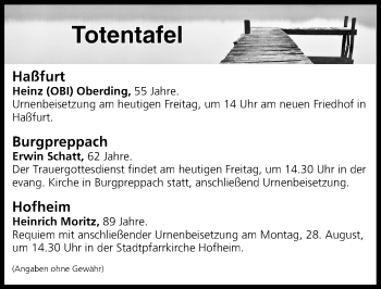 Anzeige von Totentafel vom 25.08.2017 von MGO