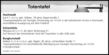 Anzeige von Totentafel vom 31.08.2017 von MGO
