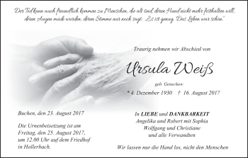Anzeige von Ursula Weiß von MGO