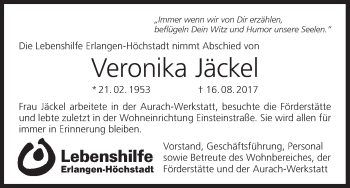 Anzeige von Veronika Jäckel von MGO