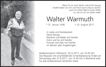 Anzeige von Walter Warmuth von MGO