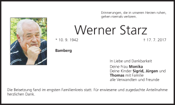 Anzeige von Werner Starz von MGO