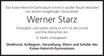 Anzeige von Werner Starz von MGO