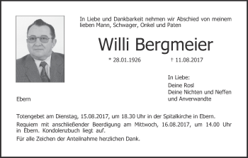Anzeige von Willi Bergmeier von MGO