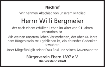Anzeige von Willi Bergmeier von MGO