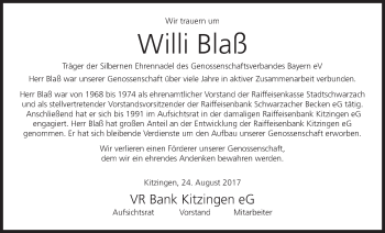 Anzeige von Willi Blaß von MGO