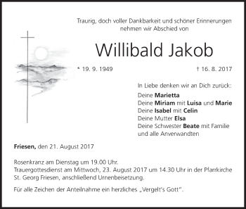 Anzeige von Willibald Jakob von MGO