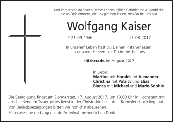 Anzeige von Wolfgang Kaiser von MGO