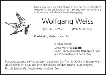 Anzeige von Wolfgang Weiss von MGO