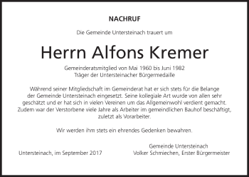 Anzeige von Alfons Kremer von MGO