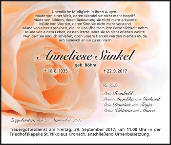 Anzeige von Anneliese Sünkel von MGO