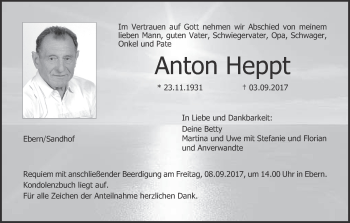 Anzeige von Anton Heppt von MGO