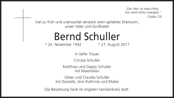 Anzeige von Bernd Schuller von MGO