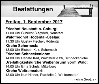 Anzeige von Bestattungen vom 01.09.2017 von MGO