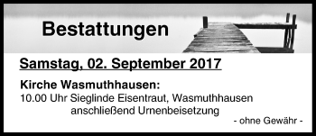Anzeige von Bestattungen vom 02.09.2017 von MGO