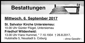 Anzeige von Bestattungen vom 06.09.2017 von MGO