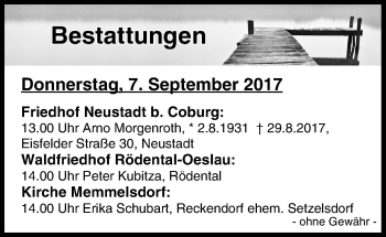 Anzeige von Bestattungen vom 07.09.2017 von MGO