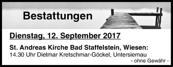 Anzeige von Bestattungen vom 12.09.2017 von MGO