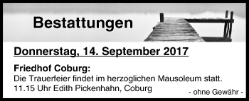 Anzeige von Bestattungen vom 14.09.2017 von MGO