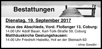 Anzeige von Bestattungen vom 19.09.2017 von MGO