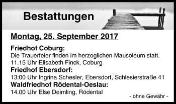 Anzeige von Bestattungen vom 25.09.2017 von MGO