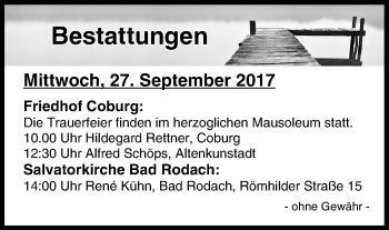 Anzeige von Bestattungen vom 27.09.2017 von MGO
