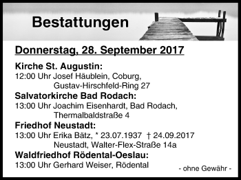 Anzeige von Bestattungen vom 28.09.2017 von MGO