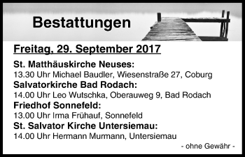 Anzeige von Bestattungen vom 29.09.2017 von MGO