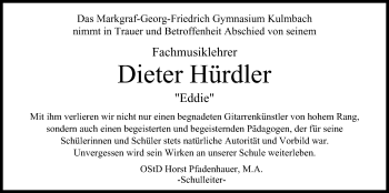 Anzeige von Dieter Hürdler von MGO