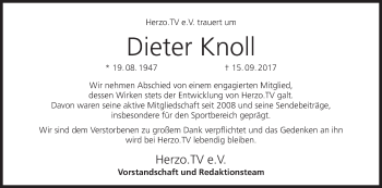 Anzeige von Dieter Knoll von MGO