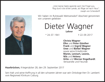 Anzeige von Dieter Wagner von MGO