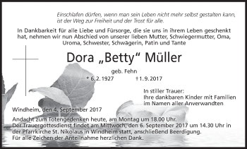 Anzeige von Dora Müller von MGO