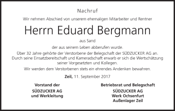 Anzeige von Eduard Bergmann von MGO