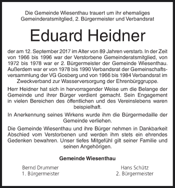 Anzeige von Eduard Heidner von MGO