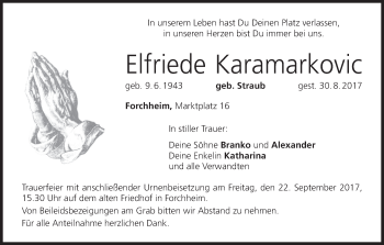 Anzeige von Elfriede Karamarkovic von MGO
