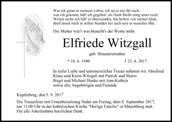 Anzeige von Elfriede Witzgall von MGO